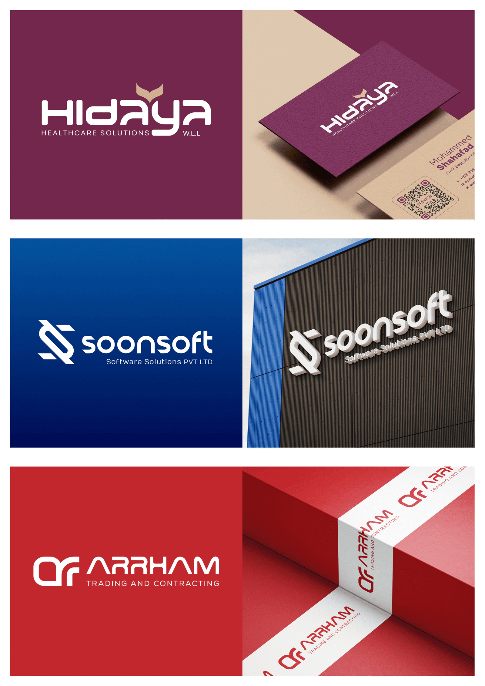 Hidaya, Soonsoft and Arrham logos and brand applications designed by Digital Department